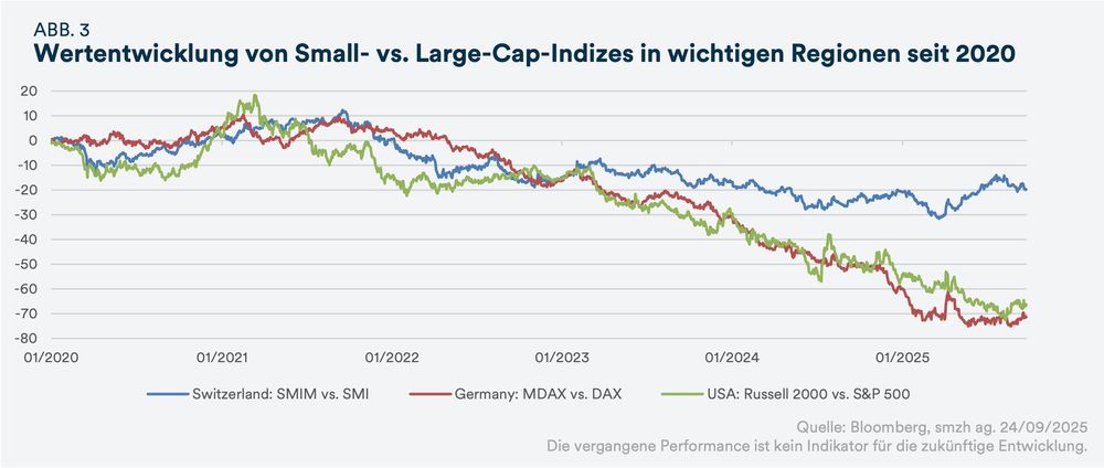 ABB. 3 Wertentwicklung von Small-vs. Large-Cap-Indizes in wichtigen Regionen seit 2020